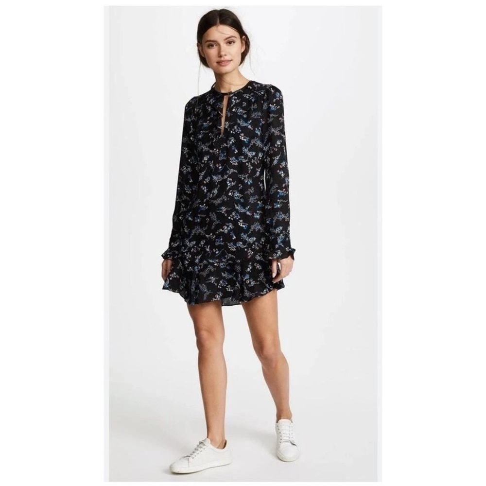 Veronica Beard Black & Blue Floral 100% Silk Mini Dress - Size 4